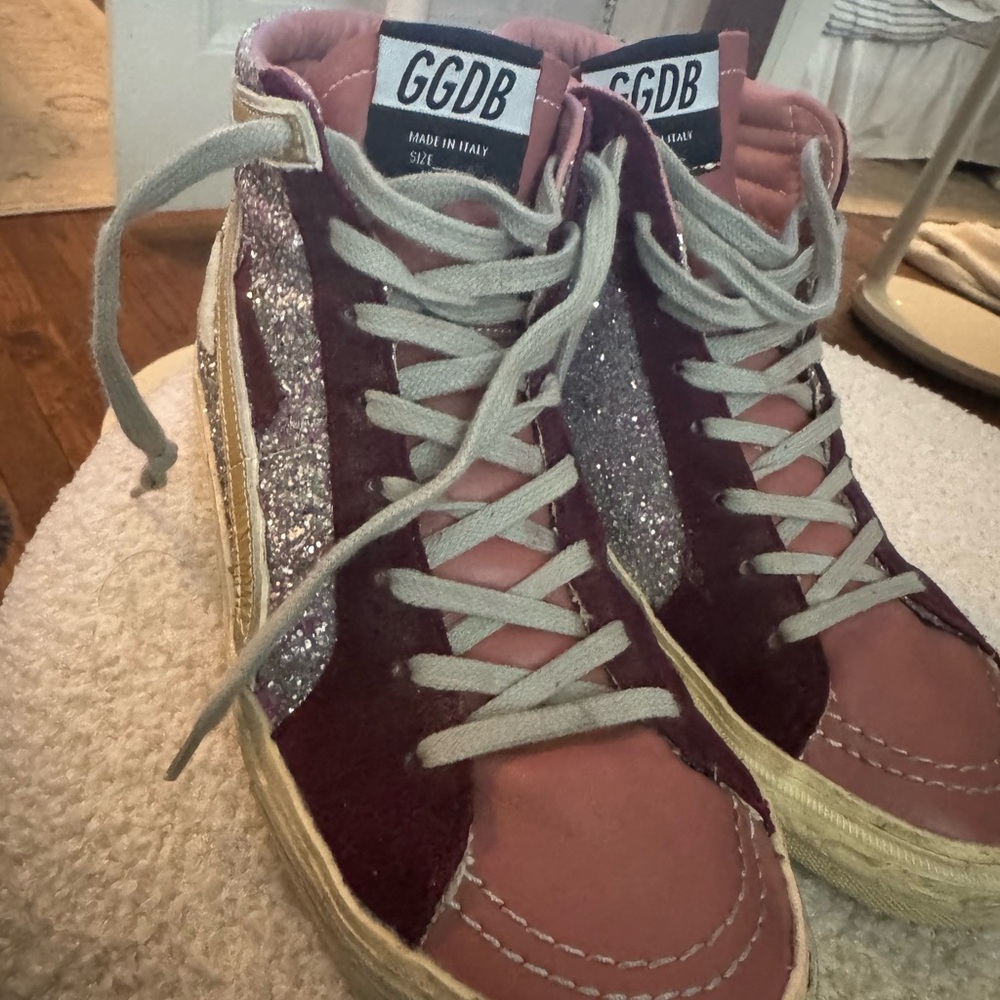 Golden Goose Pink and Silver Glitter Sneakers - Picture 9 of 10